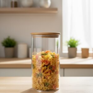 Hermético vidrio con tapa de bambú